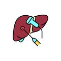Biopsy and ultrasound liver color line icon. Human diseases.