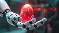 The biorobot holds a mock-up of an Easter egg in its hand,Generated by AI