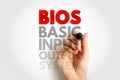 BIOS Basic Input Output System abbreviation handwritten. Computer and hardware initialization concept describing startup and Royalty Free Stock Photo