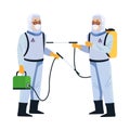Biosafety workers with sprayers portables Royalty Free Stock Photo