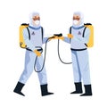 Biosafety workers with sprayers portables