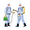 Biosafety workers with sprayers portables Royalty Free Stock Photo