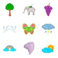 Biosphere icons set, cartoon style