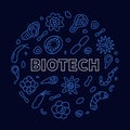 Biotech concept outline vector round blue banner - Biotechnology Science illustration Royalty Free Stock Photo