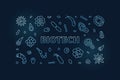 Biotech concept thin line vector horizontal blue banner - Biotechnology Science outline illustration Royalty Free Stock Photo