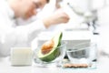 Biotechnology and food testing in the laboratory. Royalty Free Stock Photo