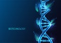 Biotechnology, bioengineering, sustainable genetics futuristic concept with DNA and green leaves