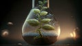 biotechnology concept - glass flask with vegetable sprout inside, neural network generated art