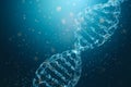 Biotechnology concept with human DNA structure on abstract blue background. Royalty Free Stock Photo