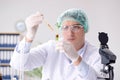 The biotechnology concept with scientist in lab Royalty Free Stock Photo