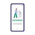 Biotechnology and engineering onboarding screen, flat vector illustration.