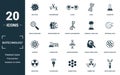 Biotechnology icon set. Monochrome sign collection with bacteria, chromosome, clone, gene and over icons. Biotechnology