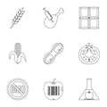 Biotechnology icon set, outline style