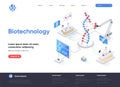 Biotechnology isometric landing page. DNA sequence cloning and recombination isometry web page. Genetic engineering template, Royalty Free Stock Photo