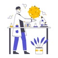 Biotechnology lab development, linear science laboratory worker. Scientists character researching work, chemists scientists Royalty Free Stock Photo