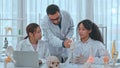 Biotechnology researcher scientist working look microscope in the medical development laboratory for vaccine development. Royalty Free Stock Photo