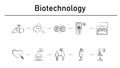 Biotechnology simple concept icons set. Contains such icons as transmogrification, precognition, parallel world, cryonics, Royalty Free Stock Photo