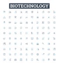 Biotechnology vector line icons set. Biotech, Genetics, Bioengineering, Genomics, Recombinant, Microbiology, Enzymes