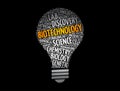 Biotechnology word cloud light bulb, concept background Royalty Free Stock Photo