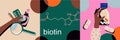 Biotin, vitamin B7 chemical formula.Vector infographic illustration with icons.Nutrition for hair loss prevention and treatment.