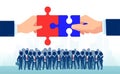 Vector of two politicians bringing together puzzle parts Royalty Free Stock Photo