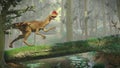 Dilophosaurus, theropod dinosaur inside a forest 3d illustration