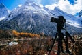 China`s Bipenggou scenic spot - early winter scenery and camera Royalty Free Stock Photo