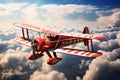 a biplane with red and white stripes in the sky Royalty Free Stock Photo