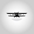 Biplane. Retro airplane illustration. Vintage plane front view. Isolated vector illustration. Plane icon.