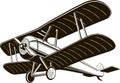 Biplane retro airplane monochrome black graphic clip art vector