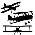 Biplane silhouette set. Vector illustration