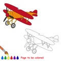 Biplane in vector cartoon to be colored.