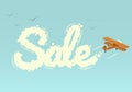 Biplane with word Sale. Vector illustration.