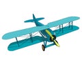 Biplane from World War with blue coating. Model aircraft propeller.