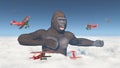 Biplanes attack a giant gorilla Royalty Free Stock Photo