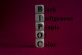 BIPOC black indigenous people of color symbol. Concept words BIPOC black indigenous people of color on wooded cubes. Beautiful