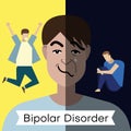 Bipolar disorder concept. Young man with double face expression and at different poses. Royalty Free Stock Photo