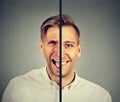 Bipolar disorder concept. Young man with double face expression Royalty Free Stock Photo