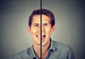 Bipolar disorder concept. Young man with double face expression Royalty Free Stock Photo