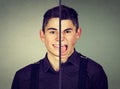 Bipolar disorder concept. Young man with double face expression Royalty Free Stock Photo