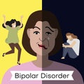 Bipolar disorder concept. Young woman with double face expression and at different poses. Royalty Free Stock Photo