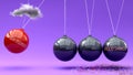 Bipolar Disorder leads to mood swings. A Newton cradle metaphor showing how bipolar disorder triggers mood swings. Cause and