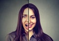 Bipolar disorder and split personality concept. Woman with double face expression Royalty Free Stock Photo