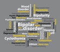 Bipolar disorder theme word cloud. Grey background. Vector illustration. Royalty Free Stock Photo