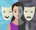 Bipolar double personality mental disorder girl woman theater masks