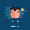 Bipolar. Psychological disorder. Mental health illustration