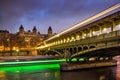 Bir-Hakeim Bridge and Seine River at twilight, Paris, France