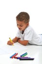 Biracial boy coloring Royalty Free Stock Photo