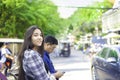 Biracial teen girl tourist along streets of Phnom Pehn, Cambodia Royalty Free Stock Photo