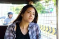 Teen girl riding tuktuk taxi in Cambodia Royalty Free Stock Photo